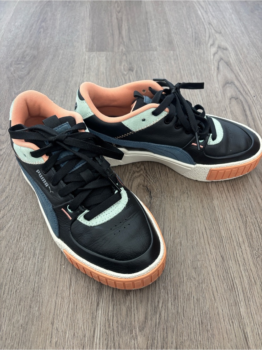 New Puma Cali Sport Mix Colorblock Platform Sneaker Black Marshmellow - Picture 2 of 12